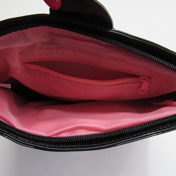 Ladies Hobo Black Faux Patent Leather Fold Over Clutch Handbag Formal Purse - Picture 8 of 11